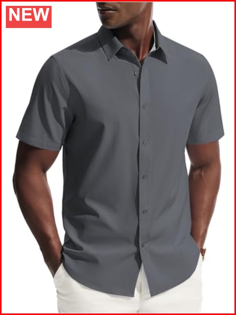 Men's Short Sleeve Button Down Dress Shirt Wrinkle Resistant Stretch Regular Fit